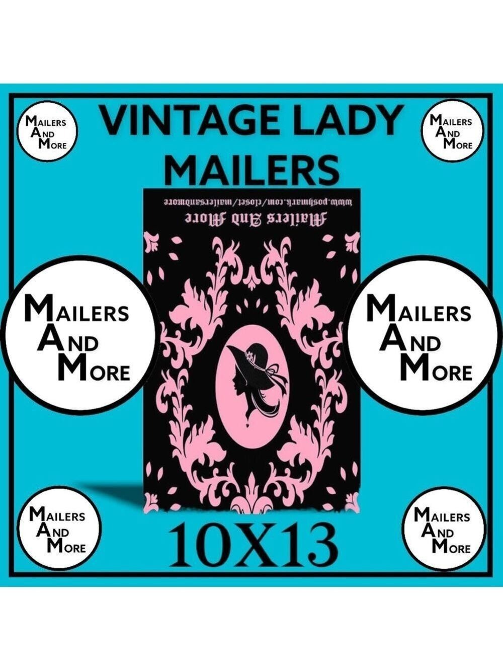 25 10X13 Poly Mailers Pink Vintage Lady Envelopes PRICE IS FIRM - Picture 9 of 12